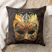 Venetian Masquerade Golden Mask クッション (ブランケット)