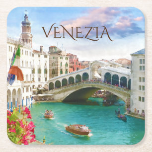 Venezia ベニス、イタリアののRialto橋コースター スクエアペーパーコースター