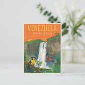 Venezuela Angel Falls Retro Travel Art ポストカード (スタンド正面)