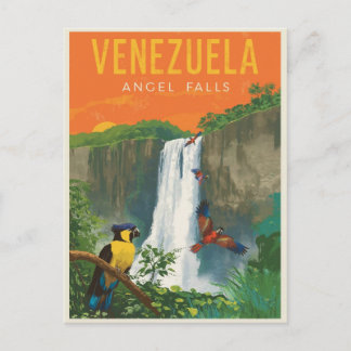 Venezuela Angel Falls Retro Travel Art ポストカード