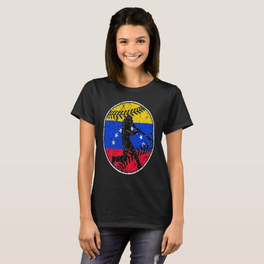 Venezuela Flag Baseball Hitter Venezuelan Flag Tシャツ (正面フル)