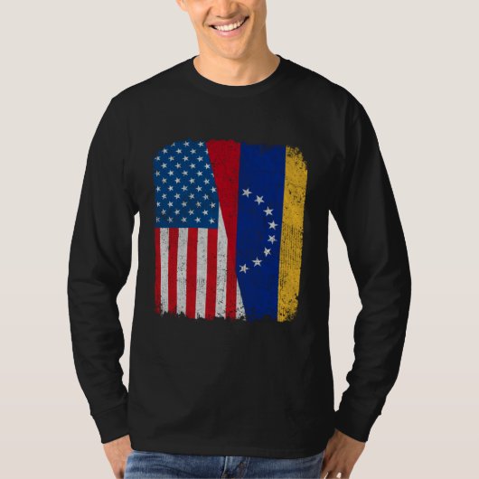 Venezuelan American Flag Half USA Venezuela Root P Tシャツ (正面)