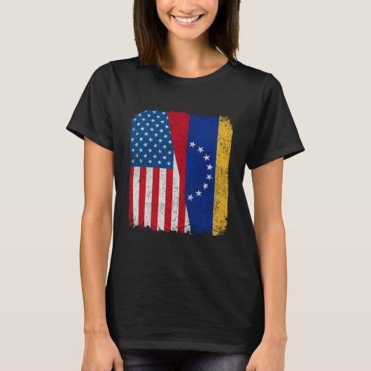 Venezuelan American Flag Half USA Venezuela Root P Tシャツ (正面)