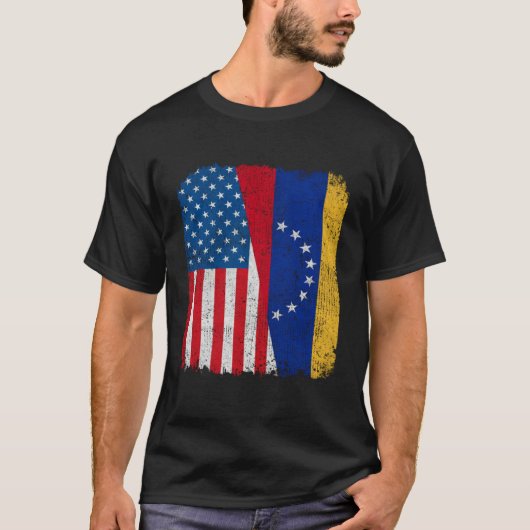 Venezuelan American Flag Half USA Venezuela Root P Tシャツ (正面)