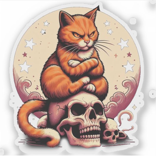 Vengeful Orange Cat, Skulls and Moon シール (正面)