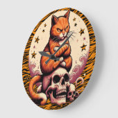 Vengeful Orange Cat, Skulls and Moon ラージ壁時計 (傾斜)