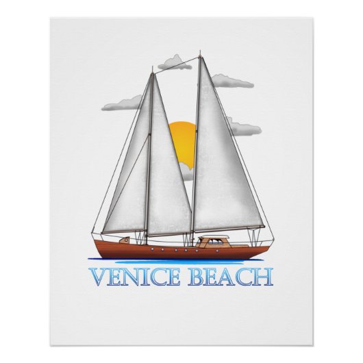 Venice Beach Coastal Nautical Sailing Sailor ポスター (正面)
