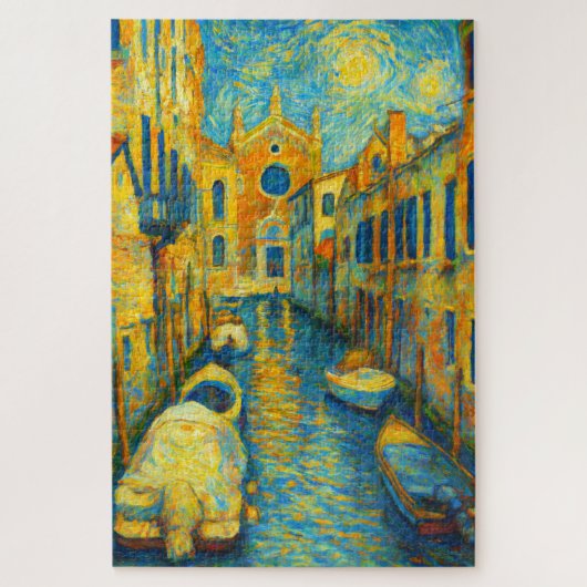 Venice Canal Starry Night Impressionist Art Puzzle ジグソーパズル (縦)