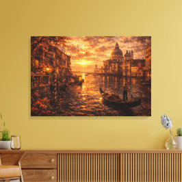 Venice Canal Sunset Gondola Italian Wall Art キャンバスプリント