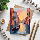 Venice Canal Sunset Gondola Watercolor Travel Card