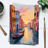 Venice Canal Sunset Gondola Watercolor Travel Card