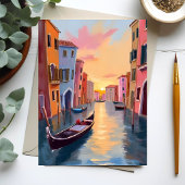 Venice Canal Sunset Gondola Watercolor Travel Card