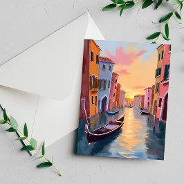Venice Canal Sunset Gondola Watercolor Travel Card