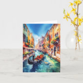 Venice Canals Italy Watercolor カード (黄色い花)