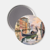 Venice Gondola Ride Watercolor Canal Colorful Art マグネット (正面/裏面)