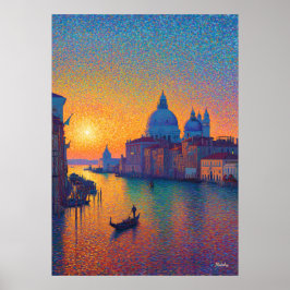 Venice Grand Canal Pointillism Sunset Art ポスター