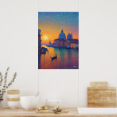 Venice Grand Canal Pointillism Sunset Art ポスター (キッチン)