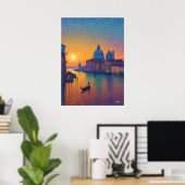 Venice Grand Canal Pointillism Sunset Art ポスター (ホームオフィス)