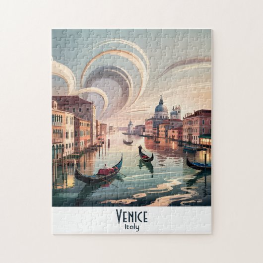 Venice Italy Gondola Canal Watercolor Retro Travel ジグソーパズル (縦)