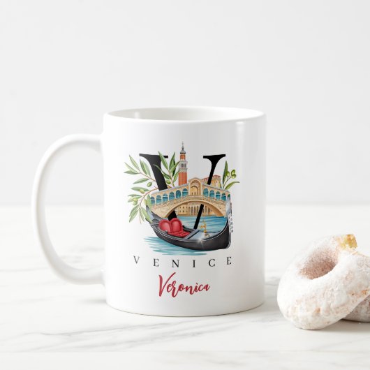 Venice Italy Monogram Letter V Personalized Gift コーヒーマグカップ (ドーナツ)