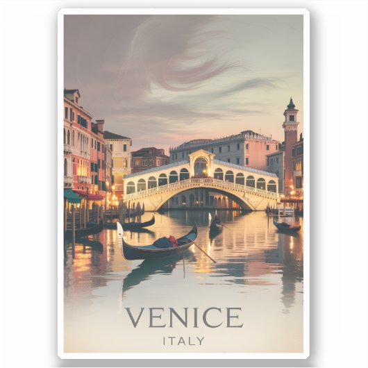 Venice Italy Rialto Bridge Vintage Twilight Rustic シール (正面)