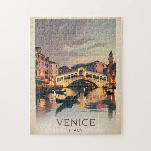 Venice Italy Rialto Bridge Vintage Twilight Rustic ジグソーパズル (縦)