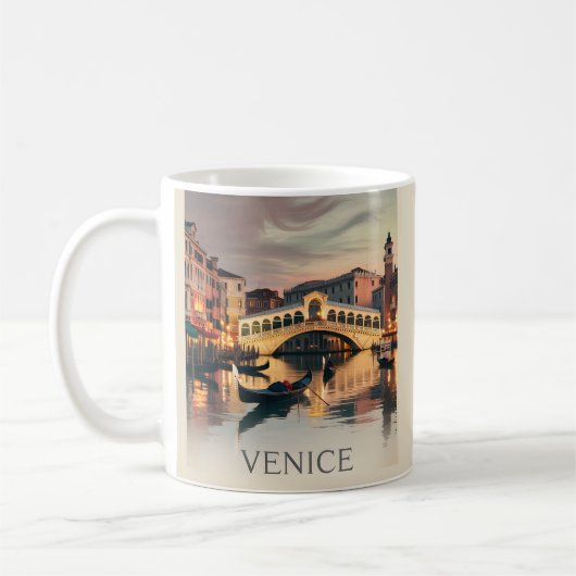 Venice Italy Vacation Canal Bridge Twilight Retro コーヒーマグカップ (左)