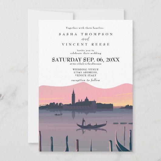 Venice Italy Wedding Invitation Retro 招待状 (正面)
