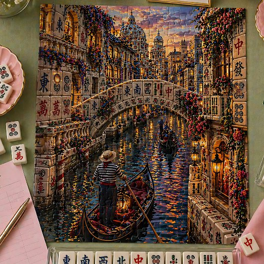 Venice Mahjong Tile Canal Romantic Gondola Floral  ジグソーパズル