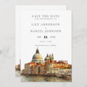 Venice Skyline Watercolor Elegant Wedding セーブザデート (正面/裏面)