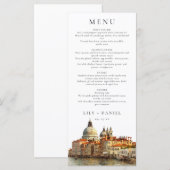 Venice Skyline Watercolor Elegant Wedding メニュー (正面/裏面)