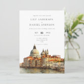 Venice Skyline Watercolor QR Code Wedding 招待状 (スタンド正面)
