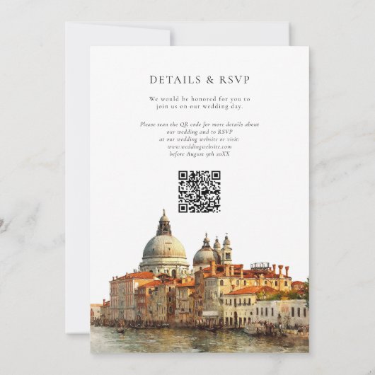 Venice Skyline Watercolor QR Code Wedding 招待状 (裏面)