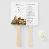 Venice Skyline Watercolor Wedding Program ハンドファン (正面&裏面)