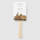 Venice Skyline Watercolor Wedding Program ハンドファン (正面)