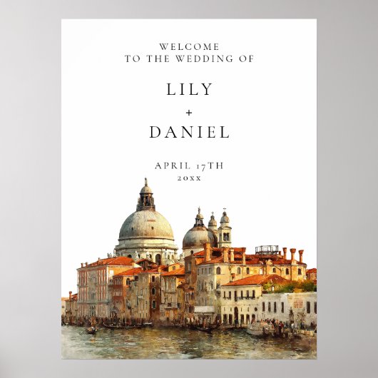 Venice Skyline Wedding Welcome Sign ポスター (正面)