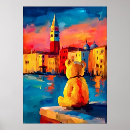 Venice Teddy Fauvist Sunset Canal Print ポスター (正面)