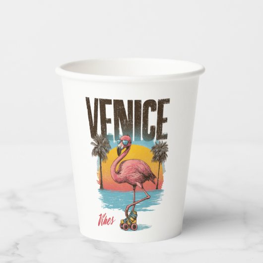 Venice Vibes Flamingo Retro Beach California Tropi 紙コップ (正面)