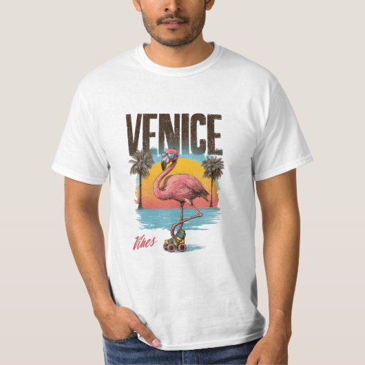 Venice Vibes Flamingo Retro Beach California Tropi Tシャツ (正面)