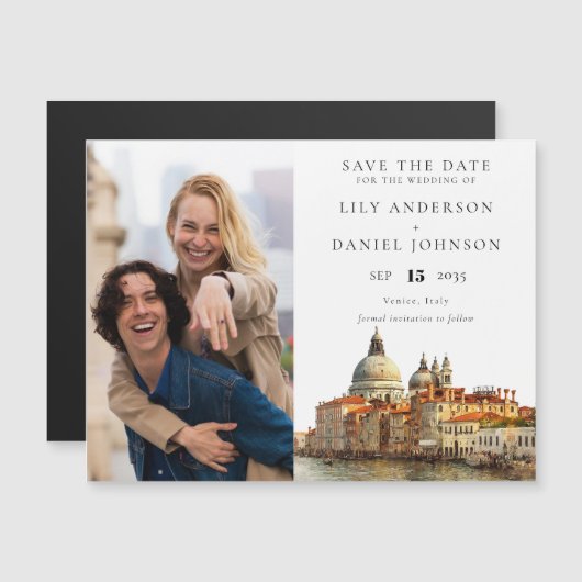 Venice Wedding Photo Save The Date マグネット招待状 (正面/裏面)