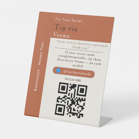 VenmoチップQRコードサイン | Venmoチップデザイン 台座サイン (正面)