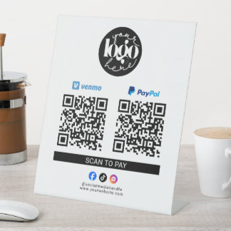 Venmo と PayPal のビジネスロゴ QRコードをスキャンして支払う 台座サイン