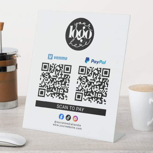 Venmo と PayPal のビジネスロゴ QRコードをスキャンして支払う 台座サイン (インサイチュ)