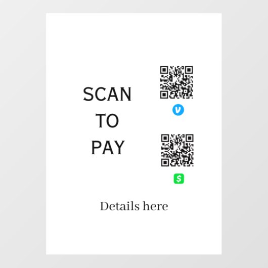 Venmo CashAppのQRコード詳細をここにスキャン ウィンドウサイン (シート)