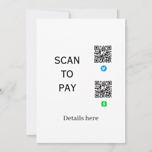 Venmo CashApp QRコードの詳細をここにスキャン 招待状 (正面)