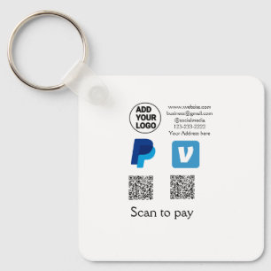 Venmo paypalスキャンを支払う追加q rコードロゴ文字na キーホルダー