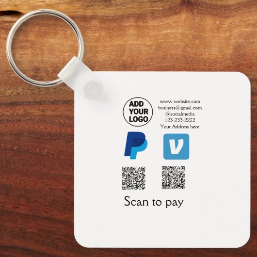 Venmo paypalスキャンを支払う追加q rコードロゴ文字na キーホルダー (正面)