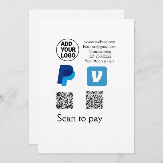 Venmo paypalスキャンを支払う追加q rコードロゴ文字na シーズンカード (正面/裏面)