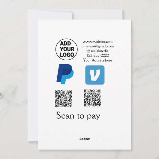 Venmo paypalスキャンを支払う追加q rコードロゴ文字na シーズンカード (裏面)