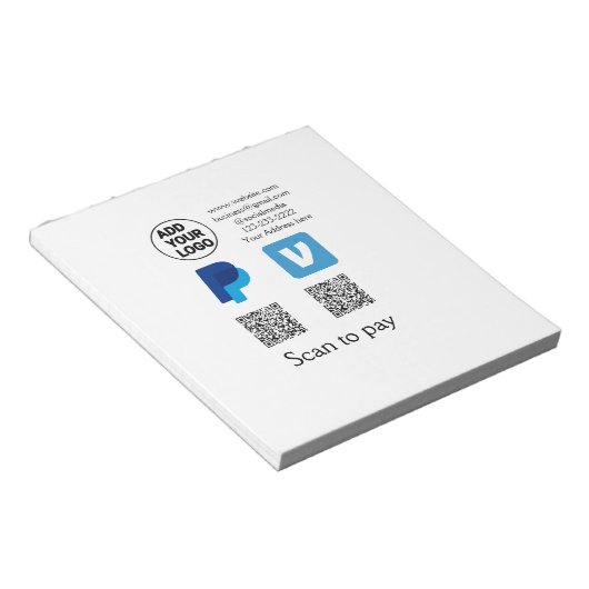 Venmo paypalスキャンを支払う追加q rコードロゴ文字na ノートパッド (アングル)